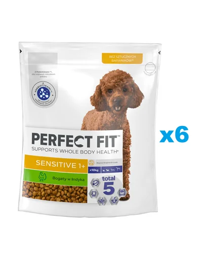 PERFECT FIT Sensitive 1+ bogat in curcan 6x825 g hrana caine adult talie mica, sistem digestiv sensibil
