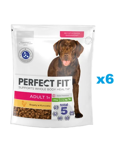 PERFECT FIT Adult 1+ cu pui 6x825g hrana caine rasa mare
