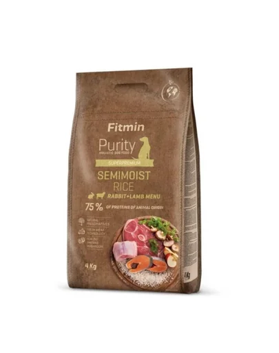 FITMIN Dog Purity Rice Semimoist hrană semi-umedă pentru câini cu orez, iepure și miel 4 kg