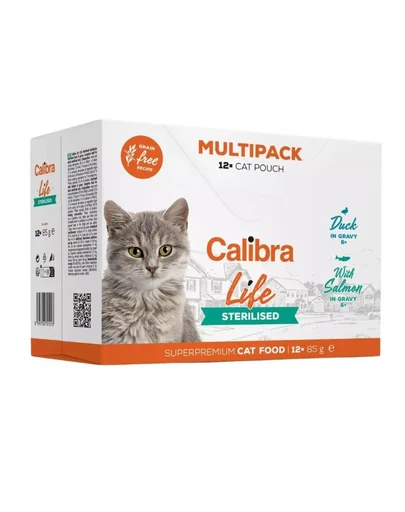 CALIBRA Cat Life Pouches Sterilised Multipack in gravy 12x85 g mix plicuri pentru pisici sterilizate, 2 arome