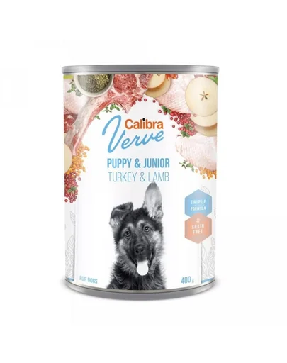 CALIBRA Dog Verve GF Puppy&Junior Turkey&Lamb 400 g curcan si miel pentru pui de caine si caini juniori
