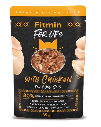FITMIN Cat For Life Pouch Adult Chicken 85 g Hrană umedă completă pentru pisici adulte cu pui