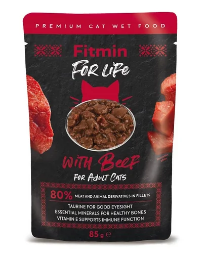 FITMIN For Life For Adult Cats Beef 85g Plic hrana umeda pisici cu vita