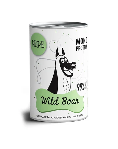 PAKA ZWIERZAKA PEPE Hrană umedă monoproteică cu carne de mistreț 99% 800 g
