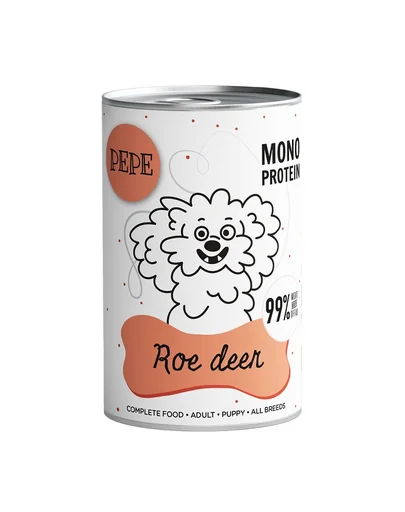PAKA ZWIERZAKA PEPE Hrană umedă monoproteică cu carne de căprioară 99% 800 g