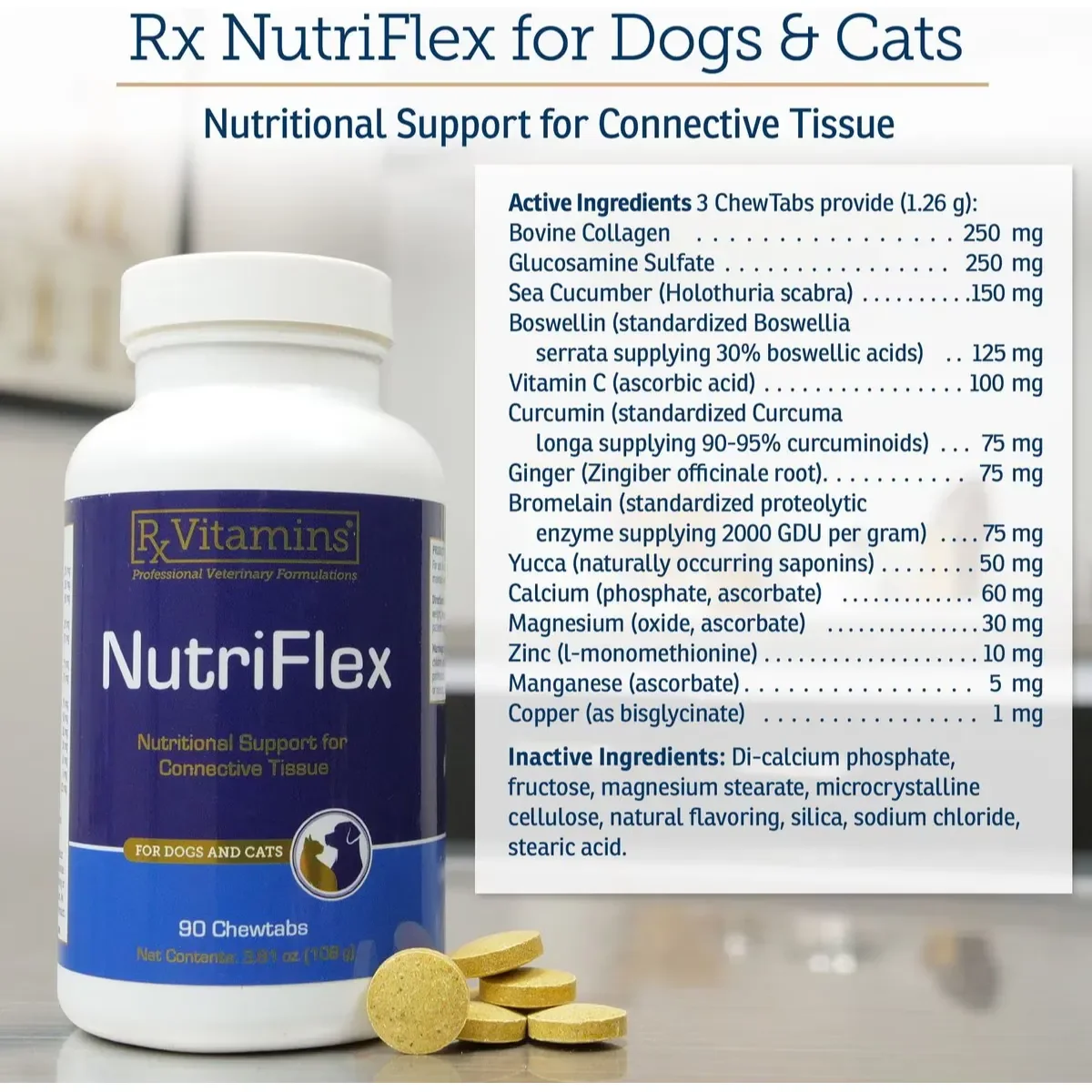 RX VITAMINS NutriFlex, supliment sistem articular câini, comprimate masticabile RX VITAMINS NutriFlex, supliment sistem articular câini și pisici, flacon, 90 comprimate masticabile