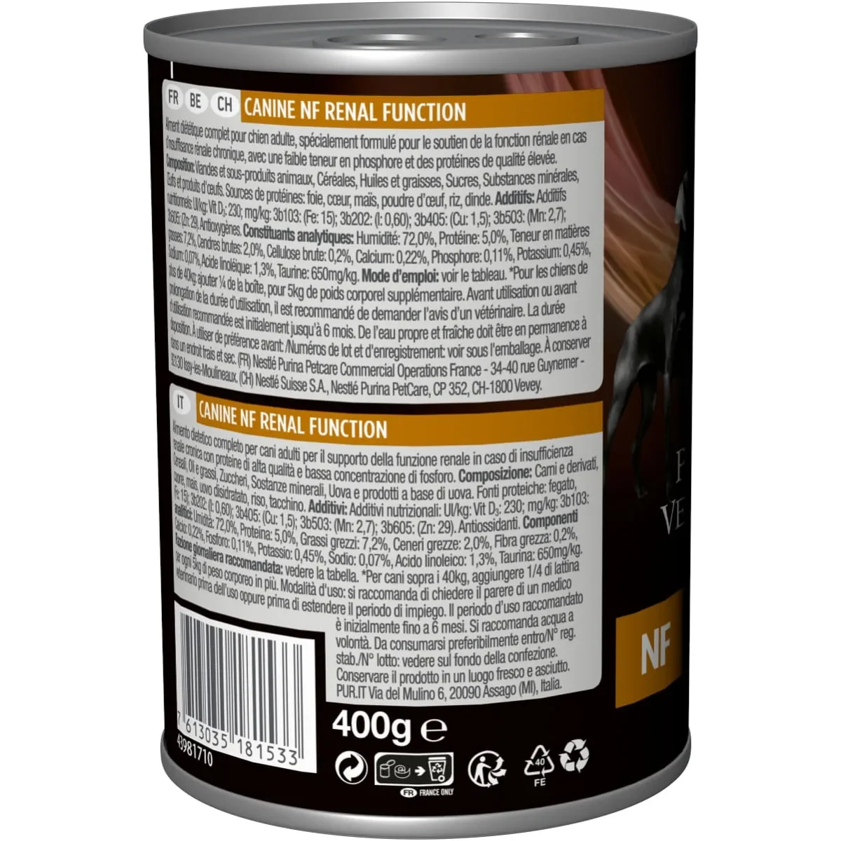 PURINA Pro Plan Veterinary Diets Renal Function Mousse, dietă veterinară câini, conservă hrană umedă, afecțiuni renale, 400g