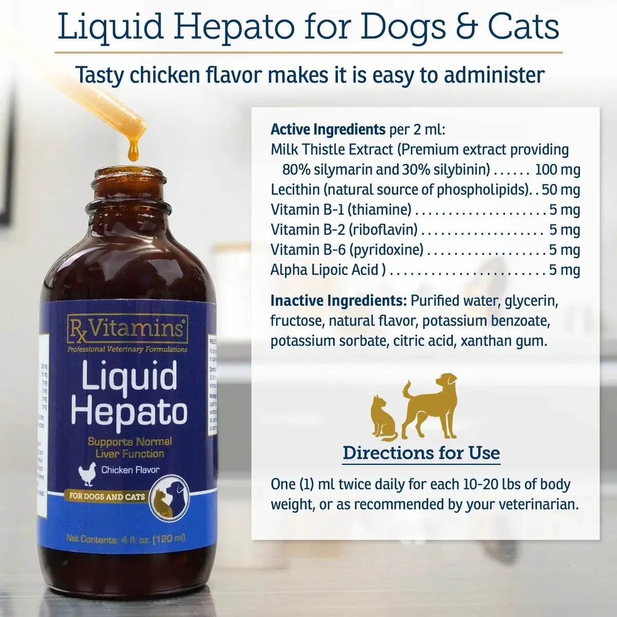 RX VITAMINS Liquid Hepato, supliment sistem hepatic câini, Bacon și Pui, suspensie orală RX VITAMINS Liquid Hepato, supliment sistem hepatic câini și pisici, Bacon și Pui, flacon, 120ml suspensie orală