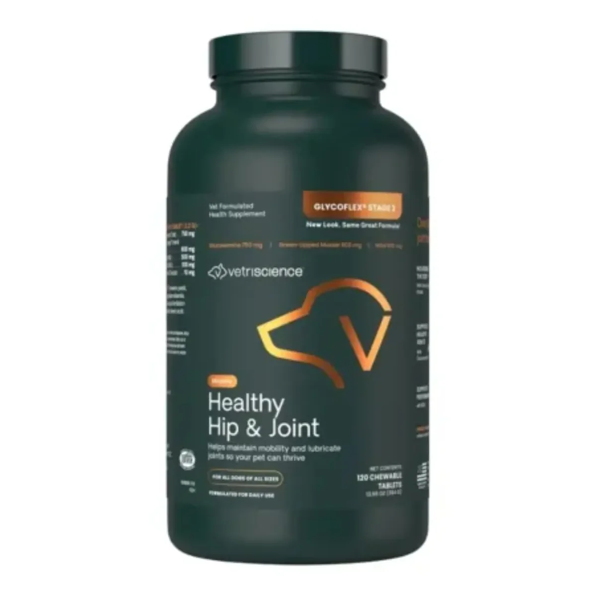 VETRISCIENCE Healthy Hip & Joint (Glycoflex stage2), supliment sistem articular câini, comprimate masticabile VETRISCIENCE Healthy Hip & Joint (Glycoflex stage2), XS-XL, supliment sistem articular câini, flacon, 120 comprimate masticabile