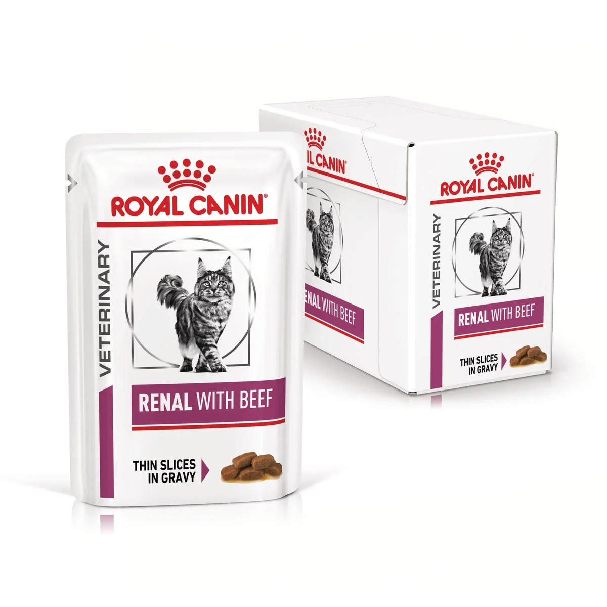 ROYAL CANIN VD Renal, Vită, dietă veterinară, plic hrană umedă pisici, sistem renal, (în sos), bax, 85g x 12buc