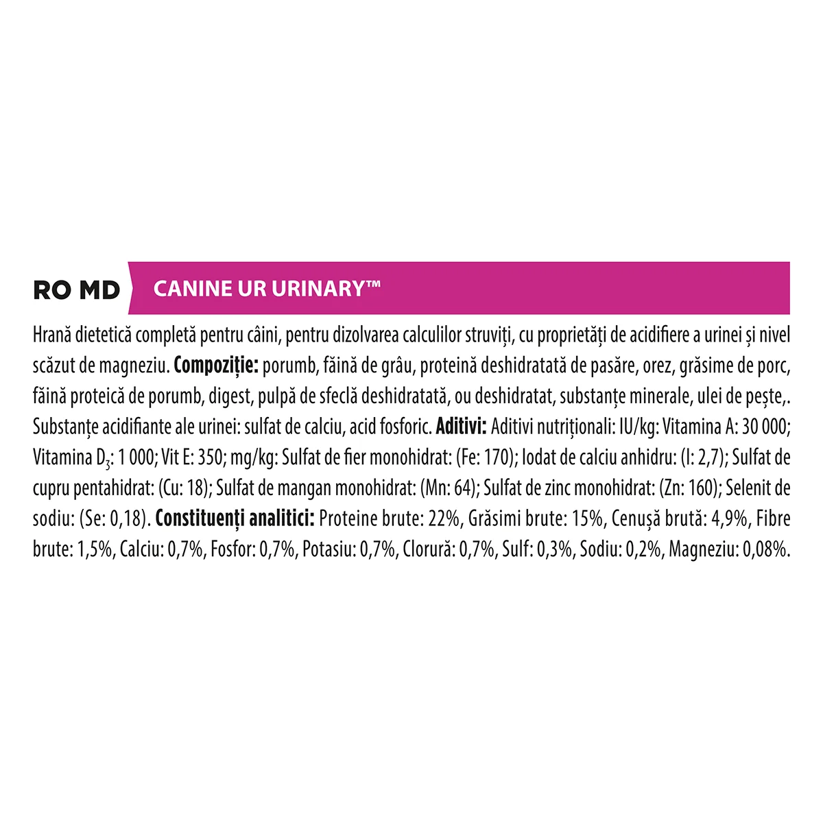 PURINA Pro Plan Veterinary Diets Urinary, dietă veterinară câini, hrană uscată, afecțiuni urinare, 12kg