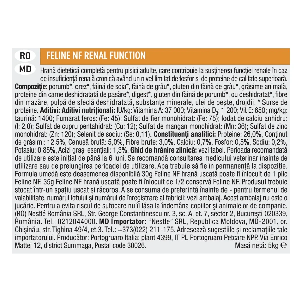 PURINA Pro Plan Veterinary Diets Renal Function, dietă veterinară pisici, hrană uscată, afecțiuni renale, 5kg