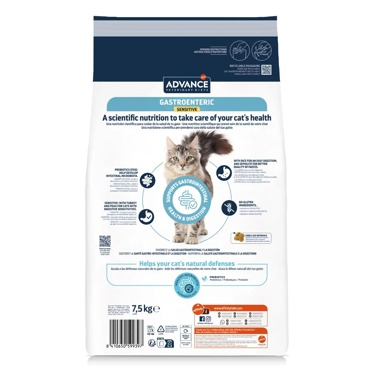ADVANCE VETERINARY DIETS Gastroenteric Sensitive, Curcan, dietă veterinară, hrană uscată pisici, sistem digestiv, 7.5kg