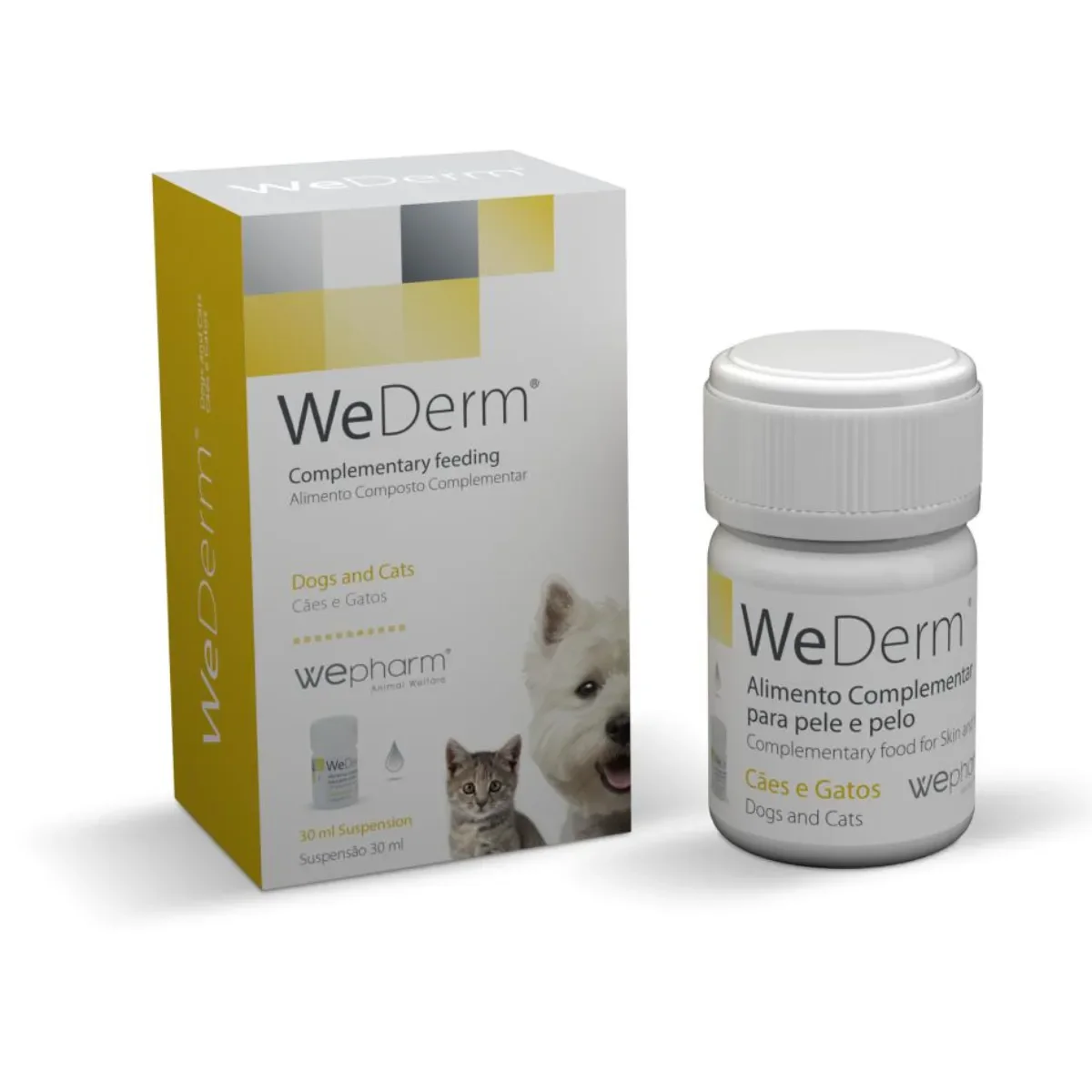 WEPHARM WeDerm, supliment piele & blană câini, suspensie orală WEPHARM WeDerm, XS-XL, supliment piele & blană câini și pisici, flacon cu aplicator, 30ml suspensie orală