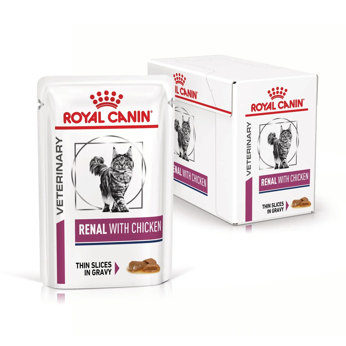 ROYAL CANIN VD Renal, Pui, dietă veterinară, plic hrană umedă pisici, sistem renal, (în sos), bax, 85g x 12buc