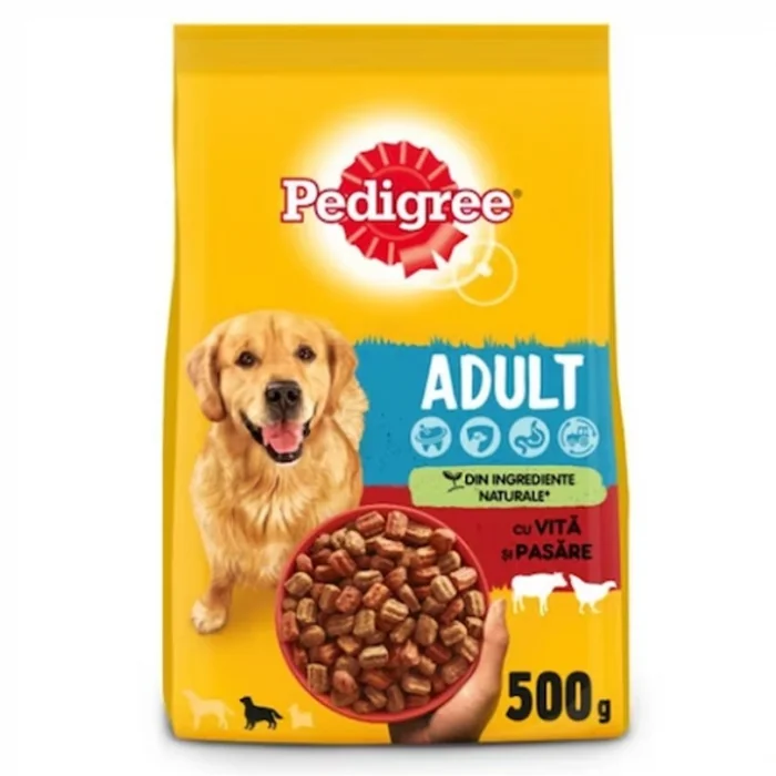 Hrana uscata pentru caini Pedigree Adult cu vita  pasare 500 g