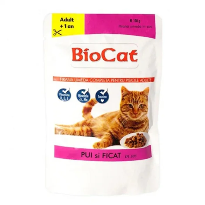 Set 24 buc x 100 gr Hrana umeda pentru pisici Biocat cu pui ficat in sos