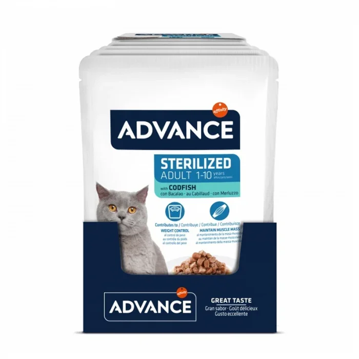 Set 12 buc x 85 gr Hrana umeda pentru pisici Advance Sterilised cu cod