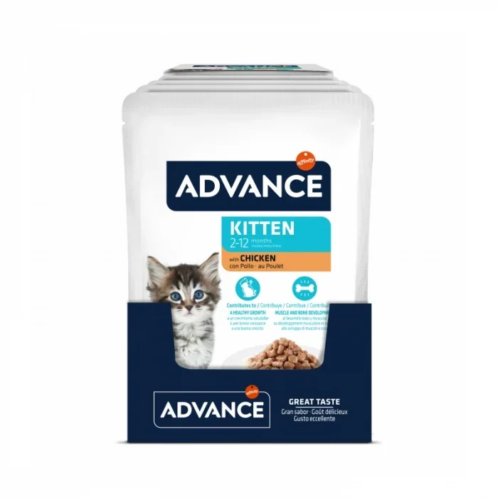 Set 12 buc x 85 gr Hrana umeda pentru pisici Advance Kitten cu pui