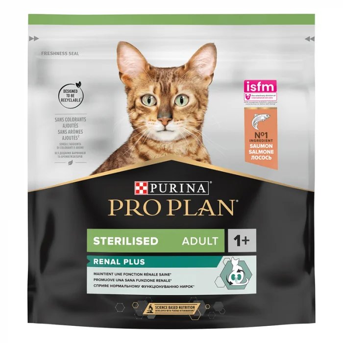 Hrana uscata pentru pisici Pro Plan Optirenal Sterilised cu somon 400 gr