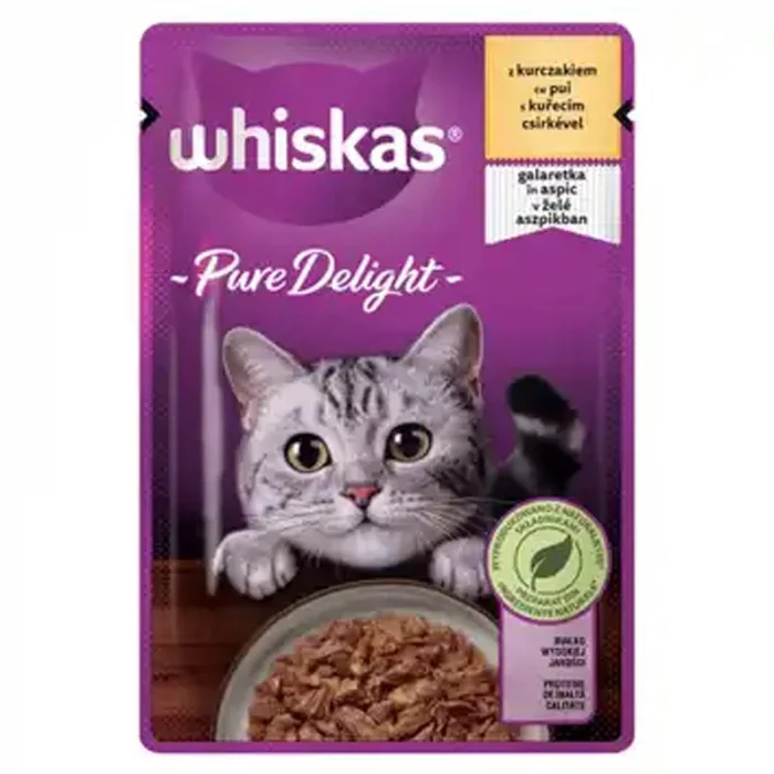Hrana umeda pentru pisici Whiskas Pure Delight cu pui in aspic 85 gr