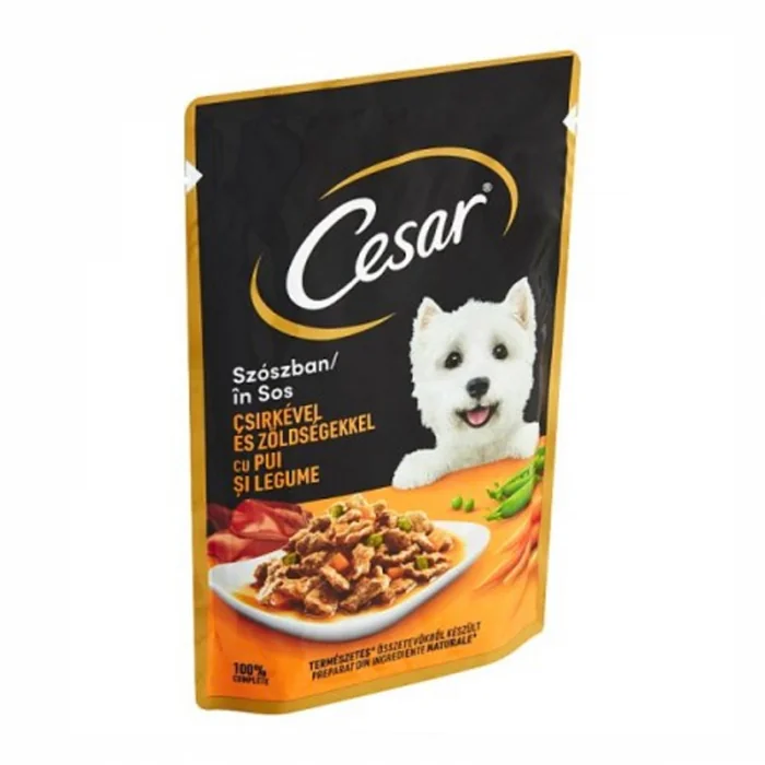 Hrana umeda pentru caini Cesar, cu Pui si Legume in sos, 100 gr