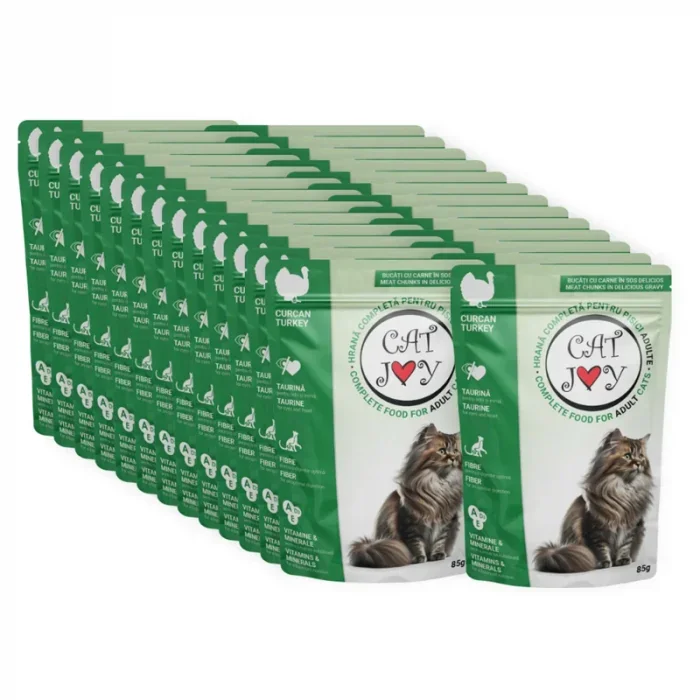 Set 24 buc x 85 gr Hrana umeda pentru pisici adulte Cat Joy cu curcan in sos