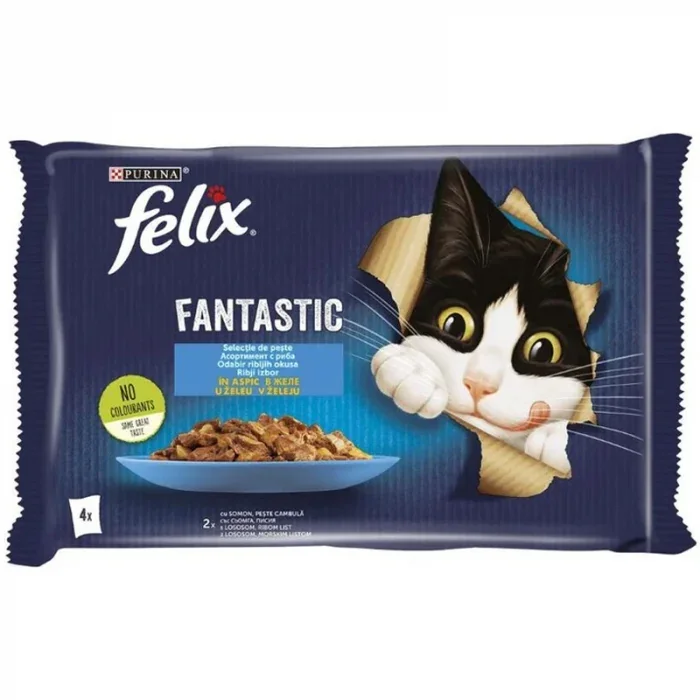 Set 4 buc x 85 gr Hrana umeda pentru pisici Felix Fantastic cu Peste Cambula