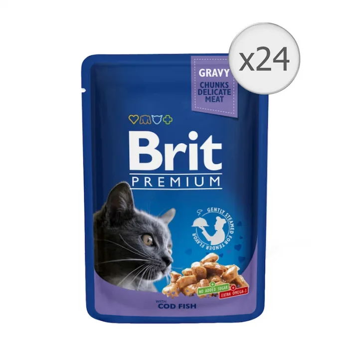 Set 24 buc x 100 gr Hrana umeda pentru pisici Brit cu cod alb