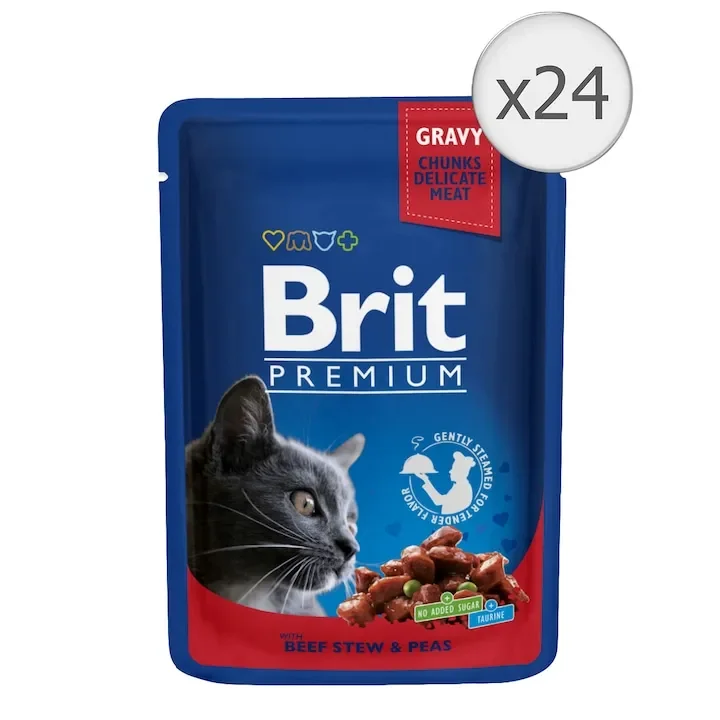 Set 24 buc x 100 gr Hrana umeda pentru pisici Brit Premium cu vita mazare