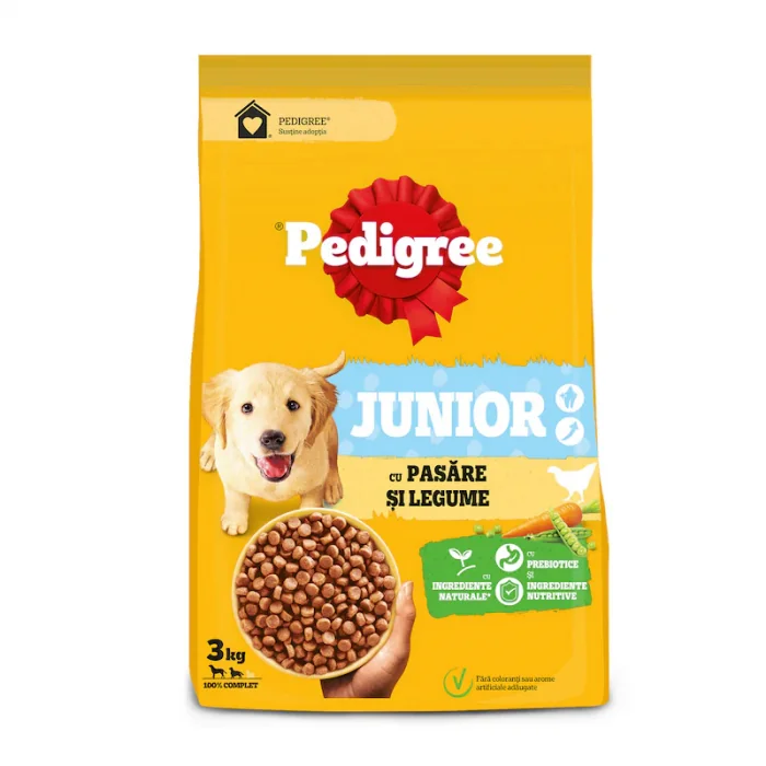 Hrana uscata pentru caini Pedigree Junior M L cu pasare  legume 3 kg