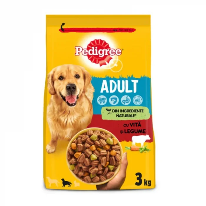 Hrana uscata pentru caini Pedigree Adult M L cu vita  legume 3 kg