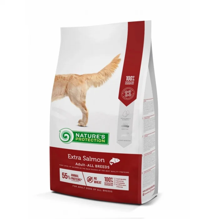 Hrana uscata pentru caini Nature s Protection Adult Extra Somon 12 kg + 3 kg GRATIS