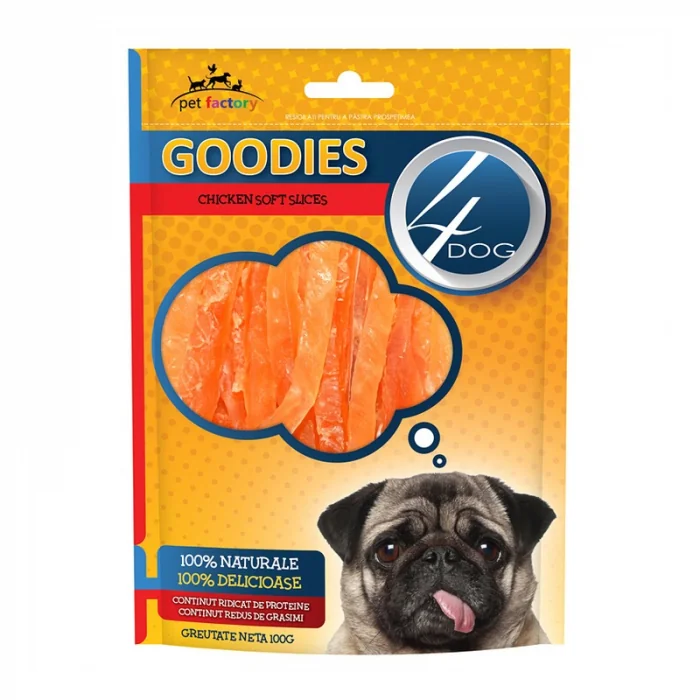 Set 12 buc x Recompense pentru caini 4Dog Goodies Soft Chicken Slices 100 gr