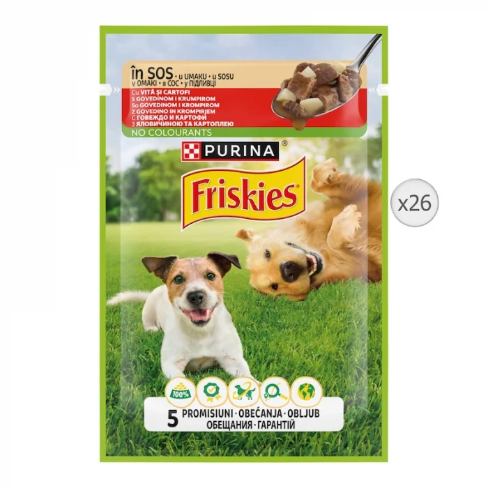 Set 26 buc x 85 gr Hrana umeda pentru caini Friskies Adult cu vita  cartofi