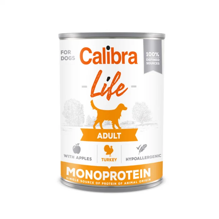 Conserva pentru caini Calibra Dog Life Adult cu curcan mere 400 gr