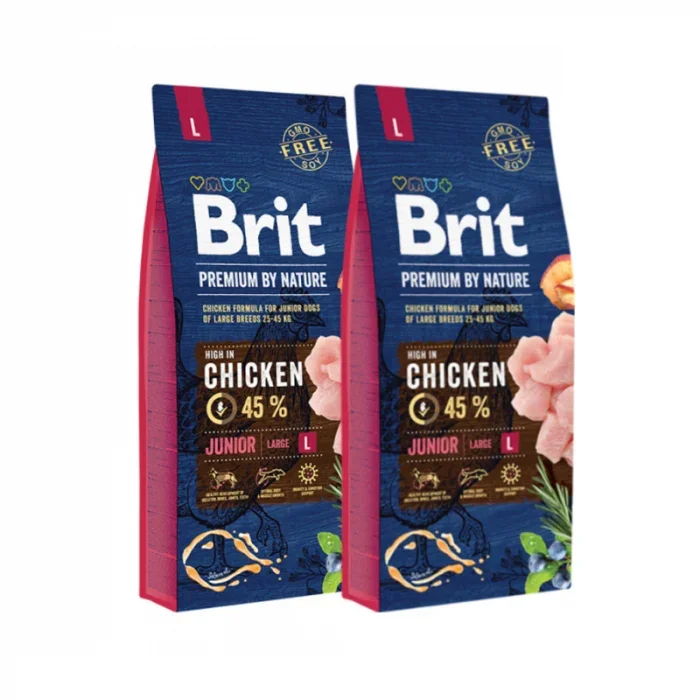 Oferta 2 saci  x 15 kg Hrana uscata pentru caini Brit Premium Junior L