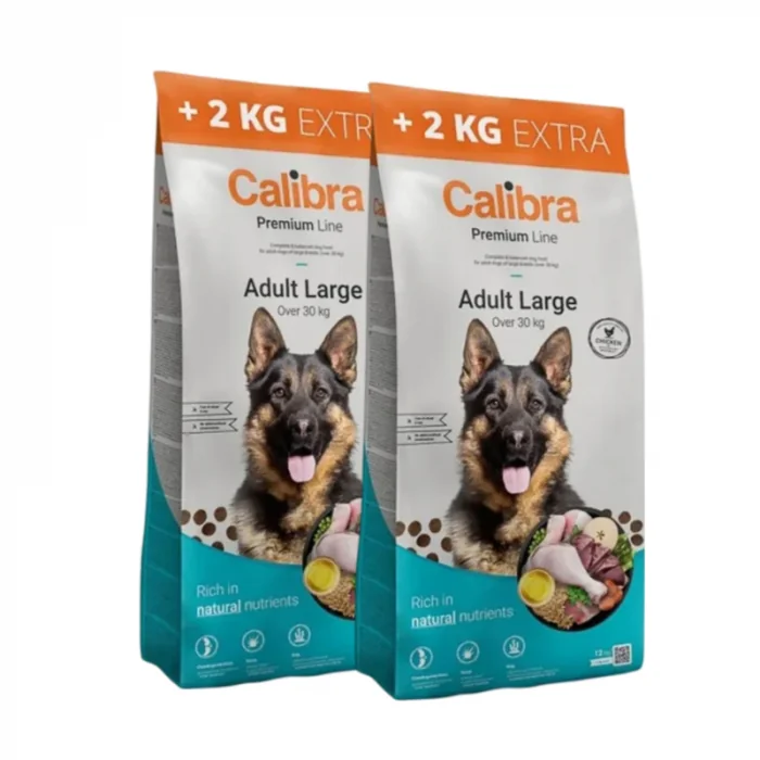 Oferta 2 saci x Hrana uscata pentru caini Calibra Premium Line Adult Large Breed cu pui 12 + 2 kg gratis