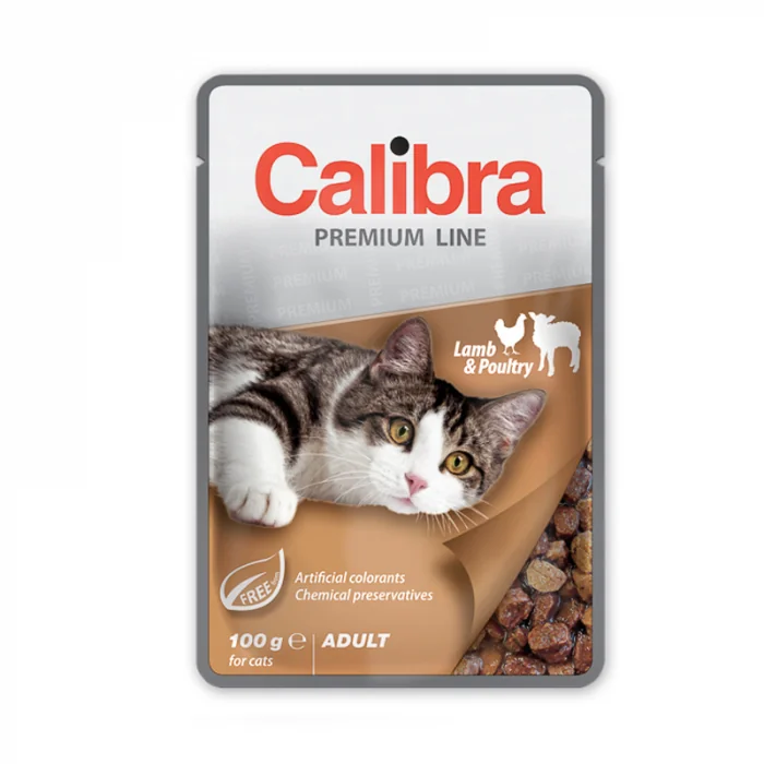Hrana umeda pentru pisici Calibra Premium Line Adult cu miel pui 100 gr