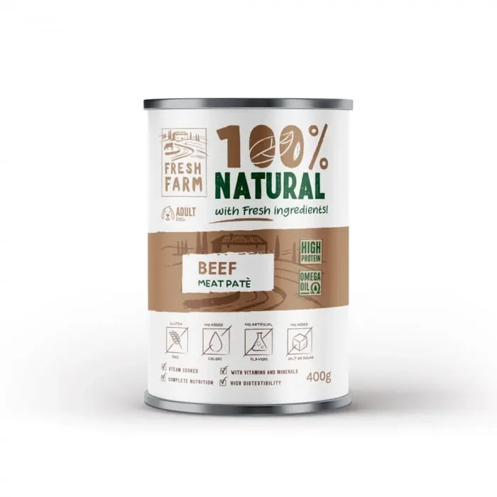 Conserva pentru caini Fresh Farm Smooth Pate cu vita 400 gr