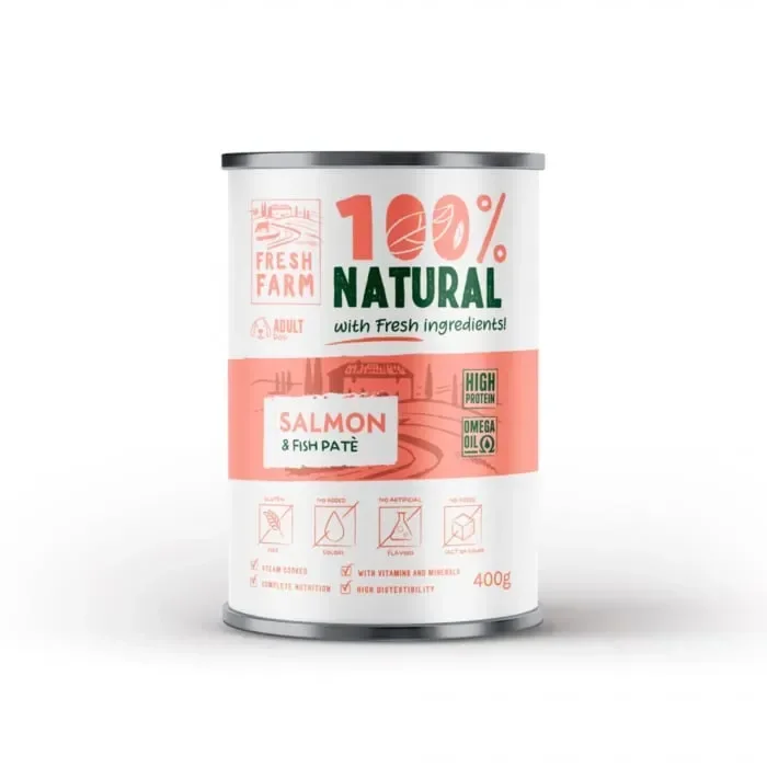 Conserva pentru caini Fresh Farm Smooth Pate cu somon 400 gr