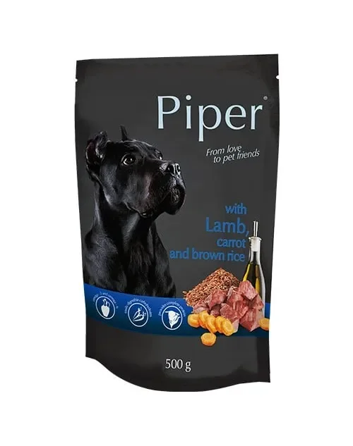 Hrana umeda pentru caini Piper Adult cu miel  morcov 500 gr