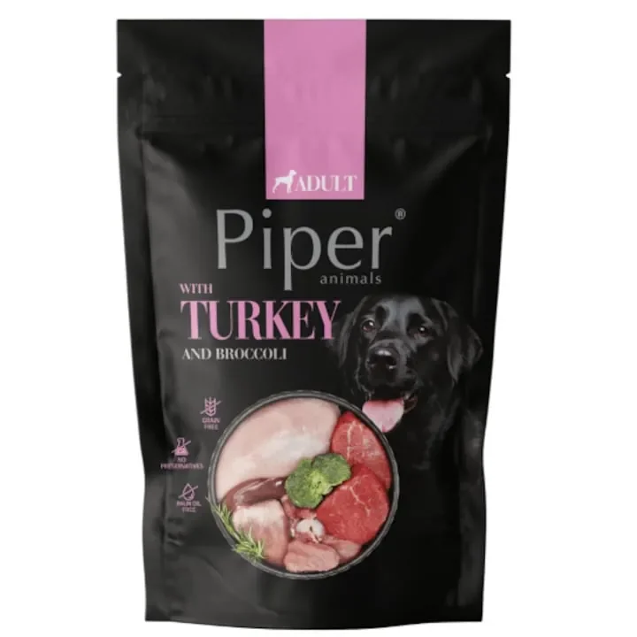 Hrana umeda pentru caini Piper Adult cu curcan  broccoli 500 gr