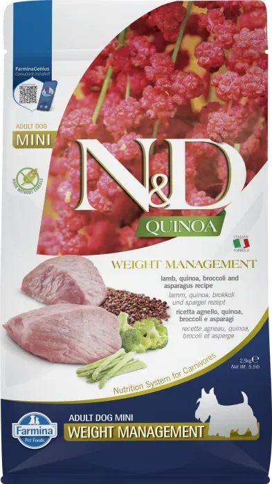 Hrana uscata pentru caini ND Quinoa Weight Management cu miel 2,5 kg