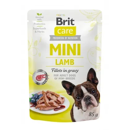 Hrana umeda pentru caini Brit Mini Adult Fillets in Gravy cu miel 85 gr