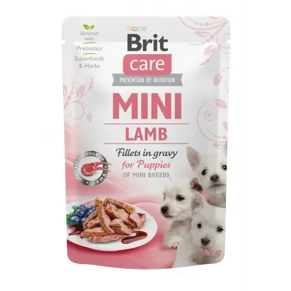 Hrana umeda pentru caini Brit Mini Puppy Fillets in Gravy cu miel 85 gr