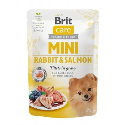 Hrana umeda pentru caini Brit Mini Adult Fillets in Gravy cu iepure  somon 85 gr