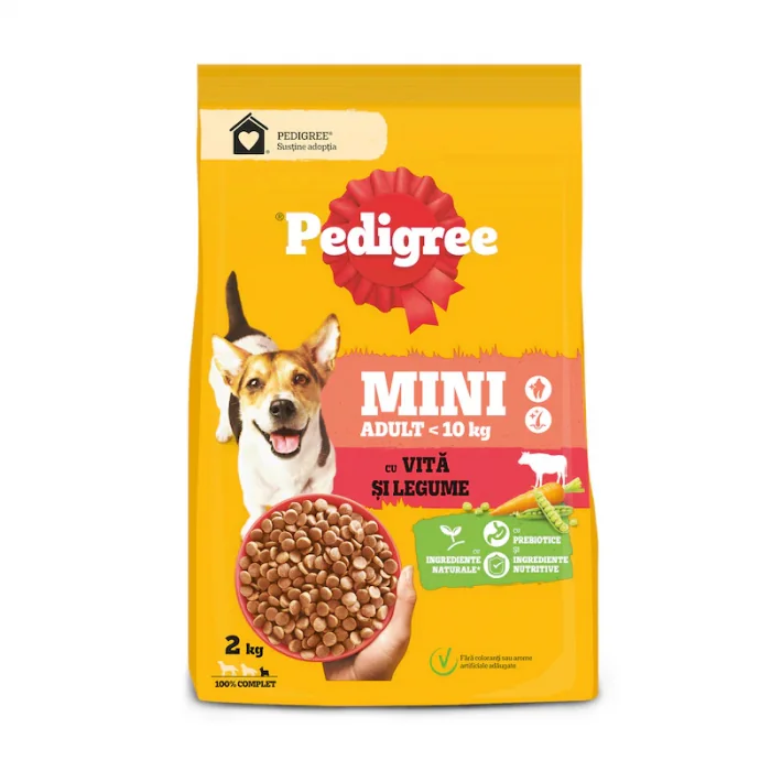 Hrana uscata pentru caini Pedigree Mini Adult cu vita  legume 2 kg