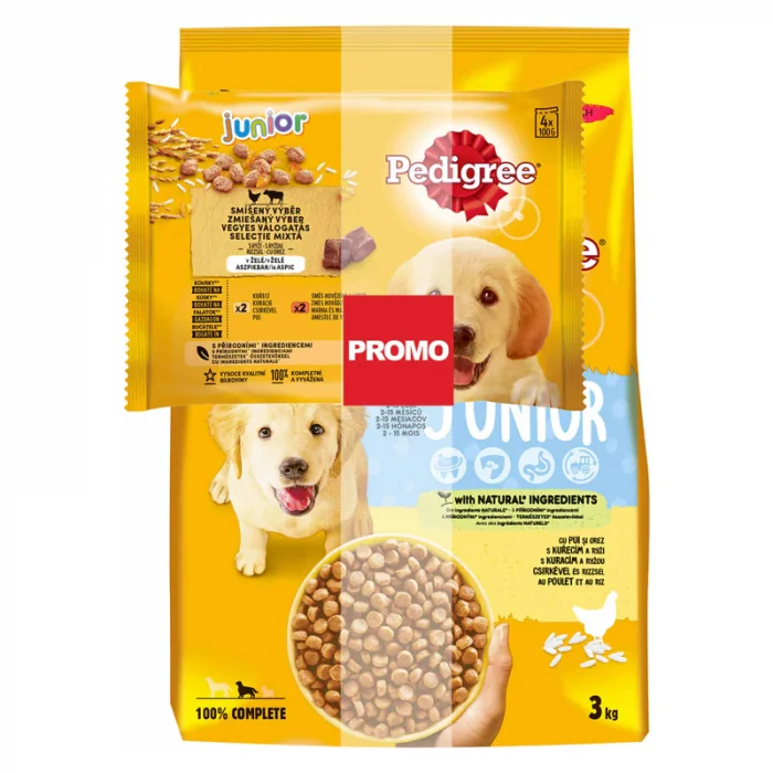 Hrana uscata pentru caini Pedigree Junior cu pui si orez 3 kg