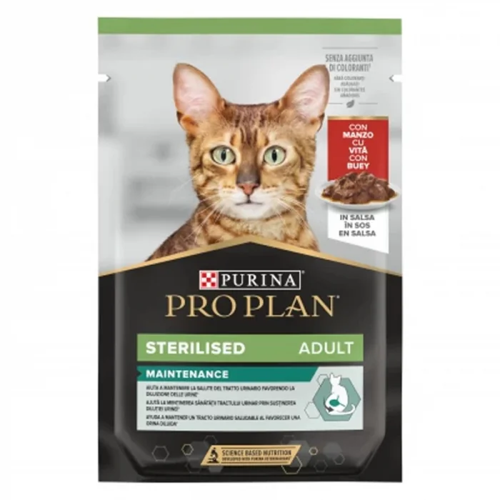 Set 26 buc x 85 gr Hrana umeda pentru pisici Pro Plan Nutrisavour Sterilised cu vita